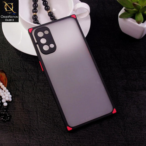 Oppo Reno 4 - Black - Square Style Semi Tranparent Color Soft Frame Matte Hard Case