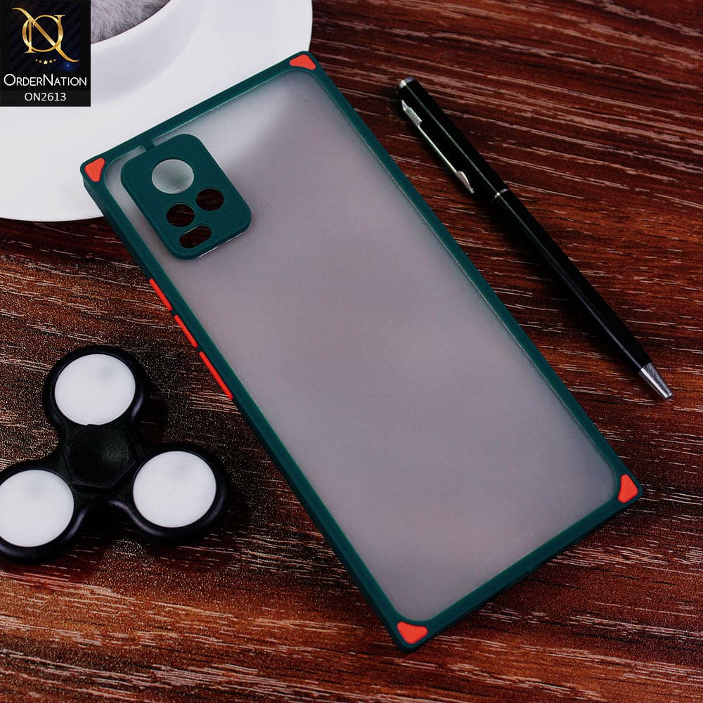 Vivo V20 Cover - Green - Square Style Semi Tranparent Color Soft Frame Matte Hard Case