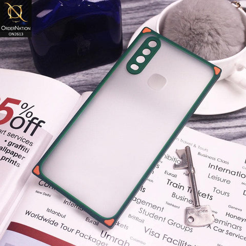 Vivo Y17 Cover - Green - Square Style Semi Tranparent Color Soft Frame Matte Hard Case