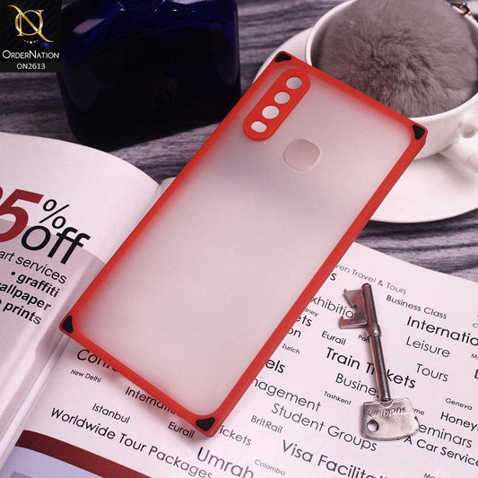 Vivo Y17 Cover - Red - Square Style Semi Tranparent Color Soft Frame Matte Hard Case
