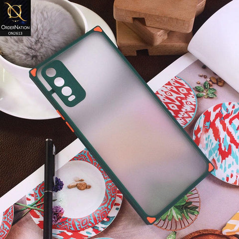 Vivo Y20s Cover - Green - Square Style Semi Tranparent Color Soft Frame Matte Hard Case