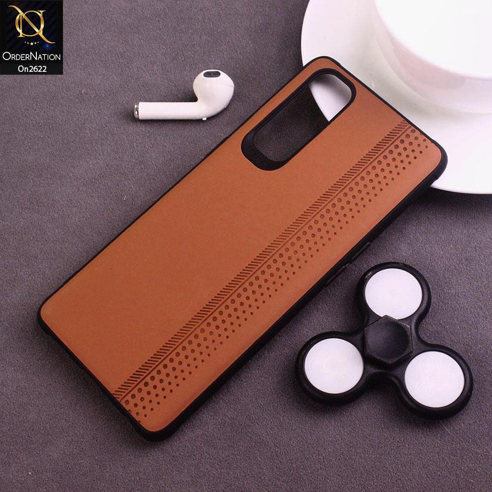 Oppo Reno 4 Pro Cover - Brown - Stylish Tyre Impression Design PU Leather Texture Soft Case