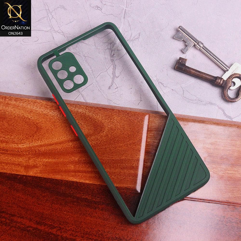 Samsung Galaxy A51 Cover - Green - New Stylish Dual Touch Transparent Soft Triangle Case