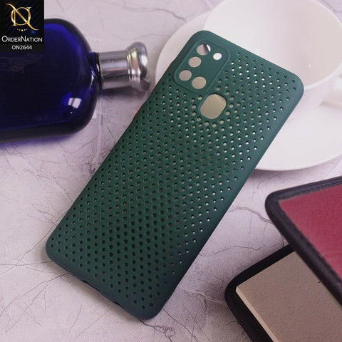 Samsung Galaxy A21s Cover - Dark Green - Cooling Breathing Mesh Soft Rubber Feel Phone Case