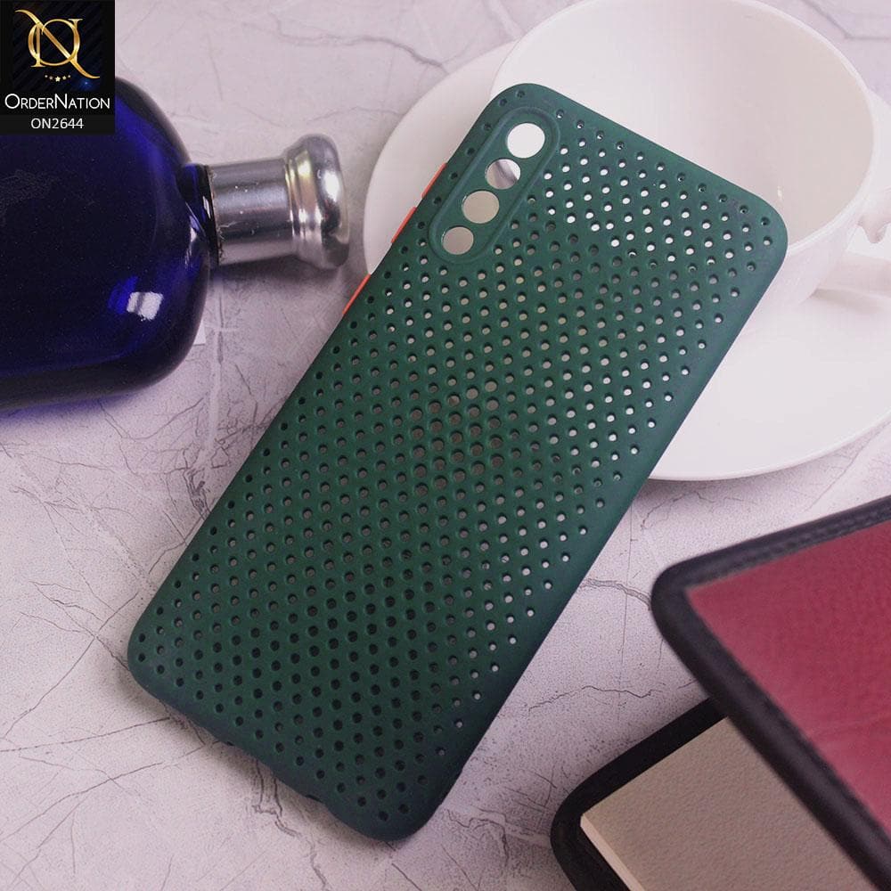 Samsung Galaxy A50 Cover - Dark Green - Cooling Breathing Mesh Soft Rubber Feel Phone Case