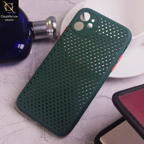 iPhone 11 Cover - Dark Green - Cooling Breathing Mesh Soft Rubber Feel Phone Case