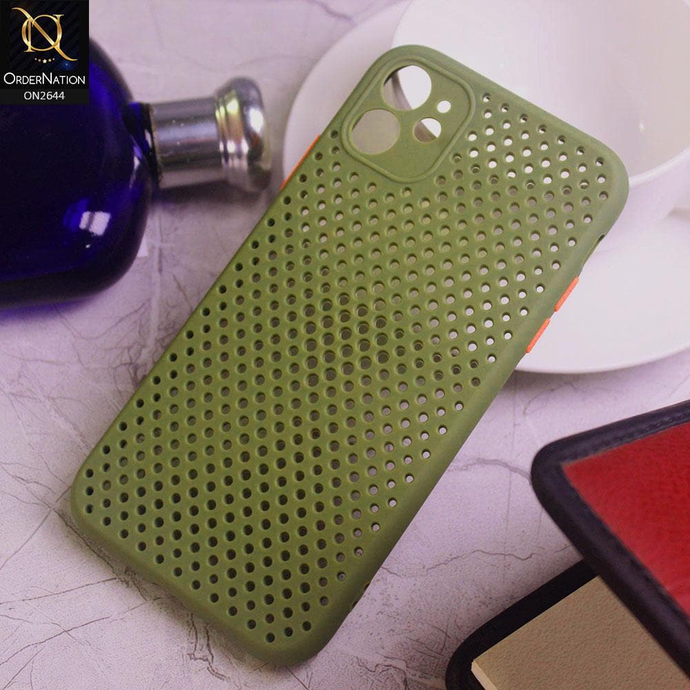 iPhone 11 Cover - Light Green - Cooling Breathing Mesh Soft Rubber Feel Phone Case