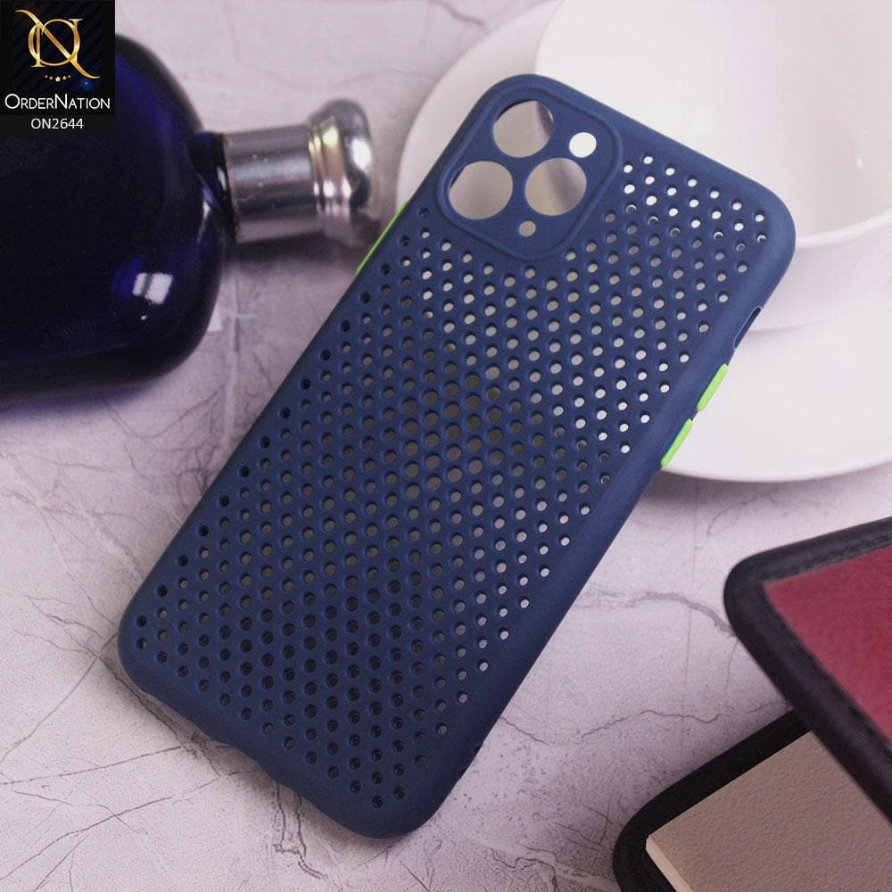 iPhone 11 Pro Cover - Blue - Cooling Breathing Mesh Soft Rubber Feel Phone Case