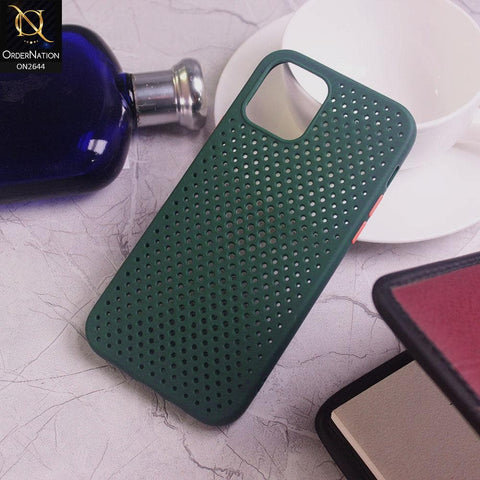 iPhone 12 Mini Cover - Dark Green - Cooling Breathing Mesh Soft Rubber Feel Phone Case