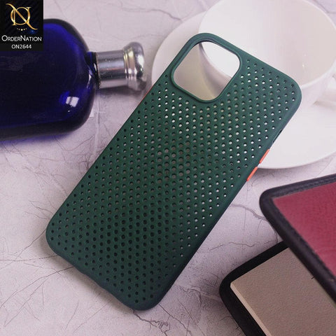 iPhone 12 Pro Max Cover - Dark Green - Cooling Breathing Mesh Soft Rubber Feel Phone Case
