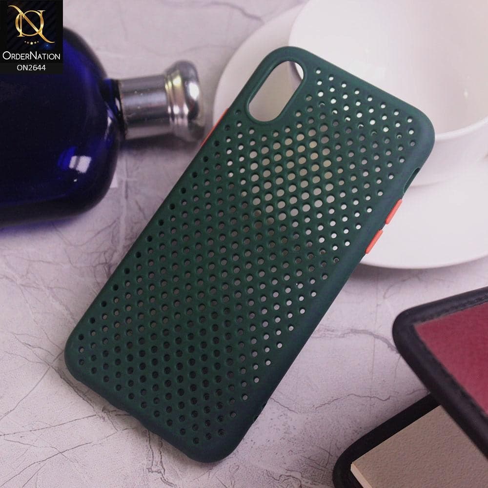 iPhone XS / X Cover - Dark Green - Cooling Breathing Mesh Soft Rubber Feel Phone Case