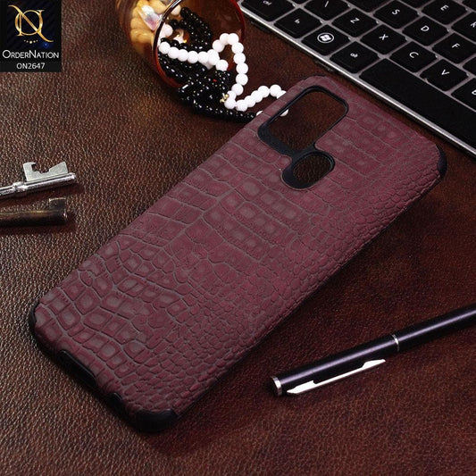 Samsung Galaxy A21s Cover - Maroon - New Crocks Texture Synthetic Leather Soft TPU Case