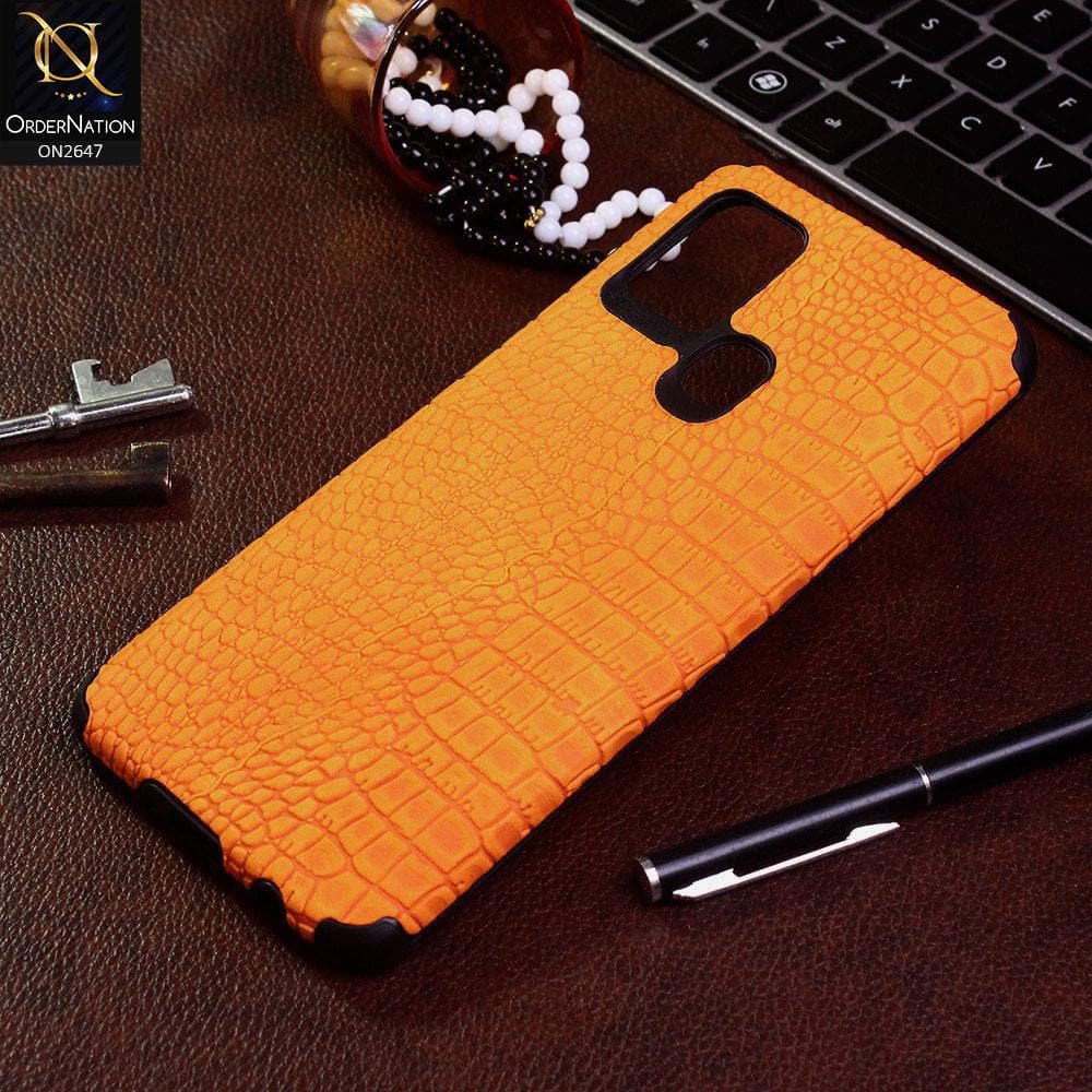 Samsung Galaxy A21s Cover - Mustard - New Crocks Texture Synthetic Leather Soft TPU Case