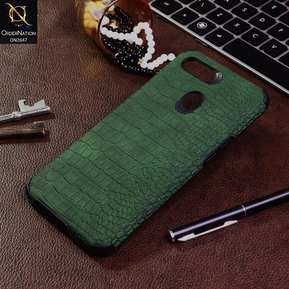 Oppo A12 Cover - Green - New Crocks Texture Synthetic Leather Soft TPU Case