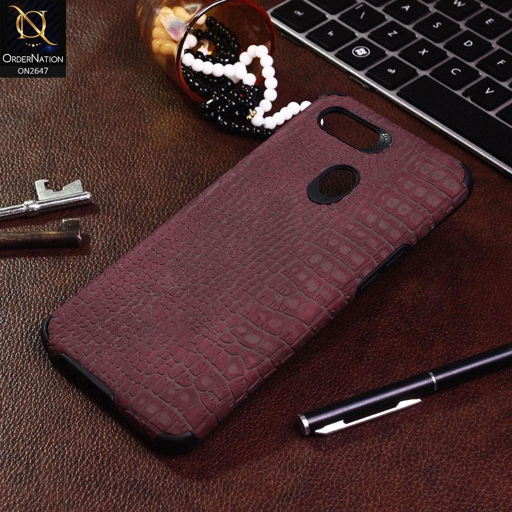 Oppo A12 Cover - Maroon - New Crocks Texture Synthetic Leather Soft TPU Case