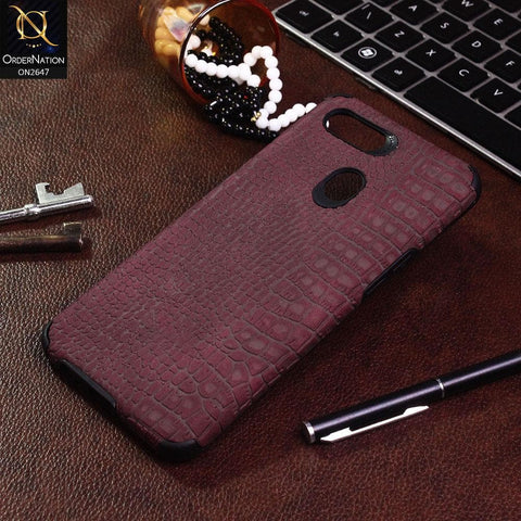 Oppo A12 Cover - Maroon - New Crocks Texture Synthetic Leather Soft TPU Case