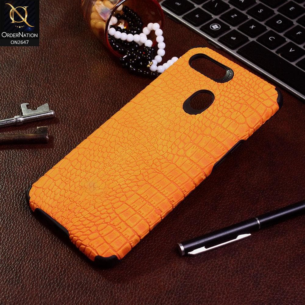 Oppo A5s Cover - Mustard - New Crocks Texture Synthetic Leather Soft TPU Case