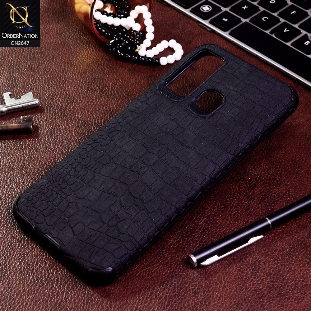 Infinix Hot 9 Cover - Black - New Crocks Texture Synthetic Leather Soft TPU Case
