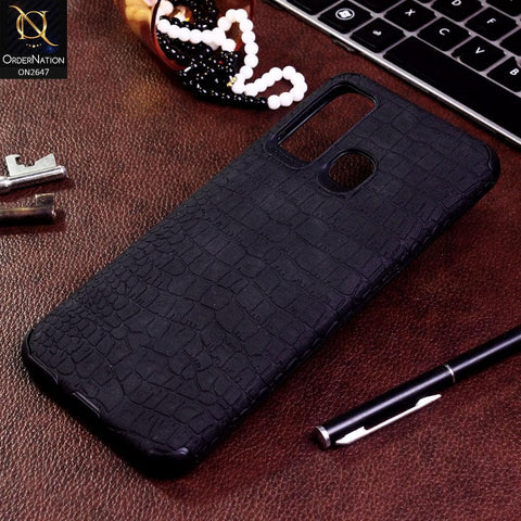 Infinix Hot 9 Cover - Black - New Crocks Texture Synthetic Leather Soft TPU Case