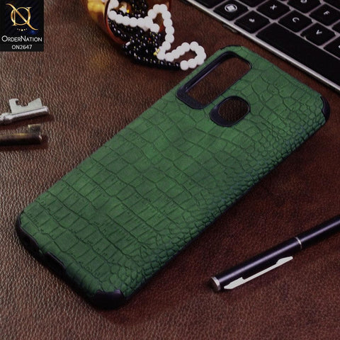 Tecno Camon 15 Cover - Green - New Crocks Texture Synthetic Leather Soft TPU Case