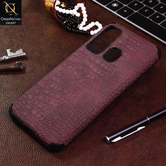 Infinix Hot 9 Cover - Maroon - New Crocks Texture Synthetic Leather Soft TPU Case