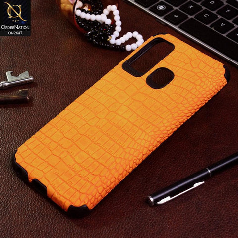 Infinix Hot 9 Pro Cover - Mustard - New Crocks Texture Synthetic Leather Soft TPU Case