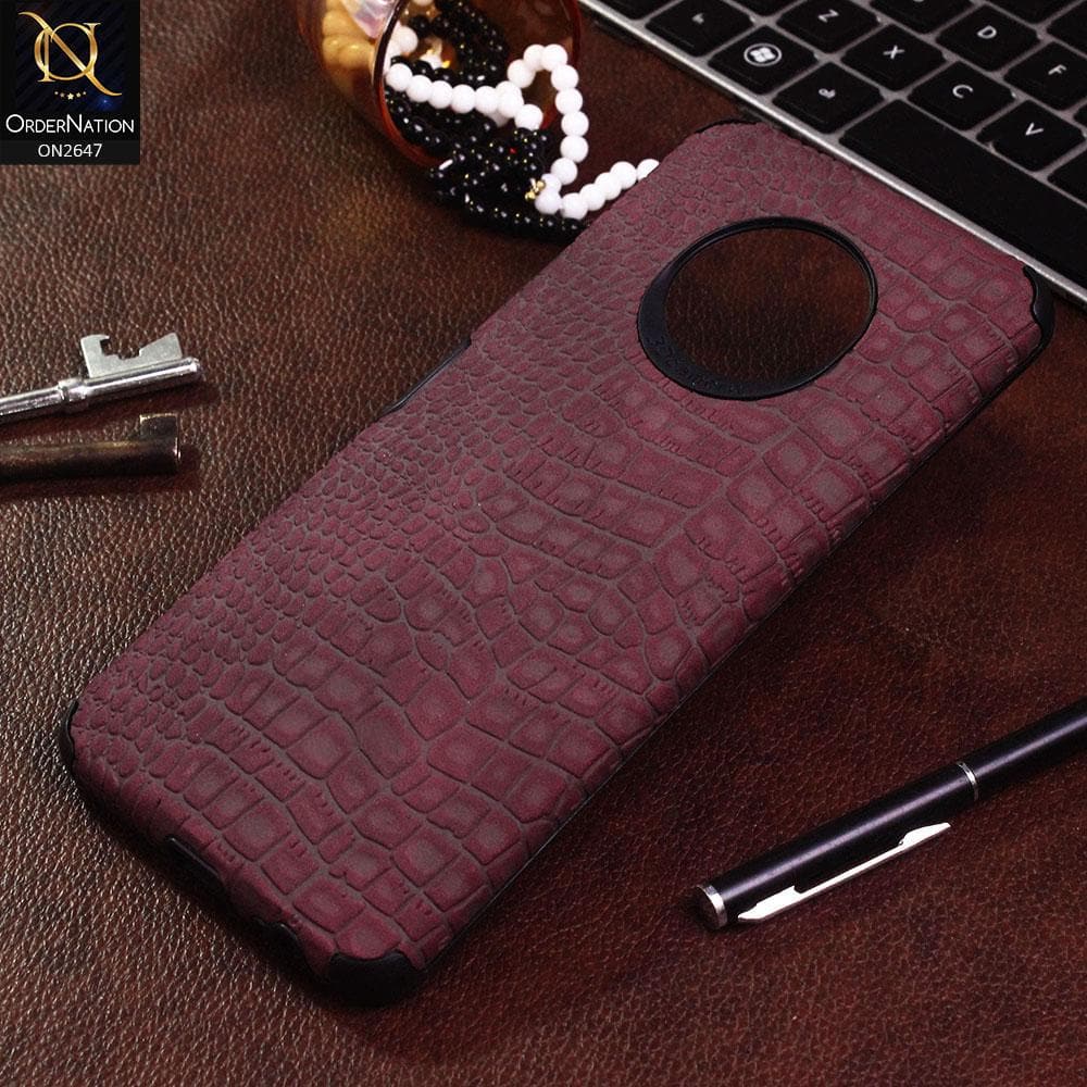Infinix Note 7 Cover - Maroon - New Crocks Texture Synthetic Leather Soft TPU Case