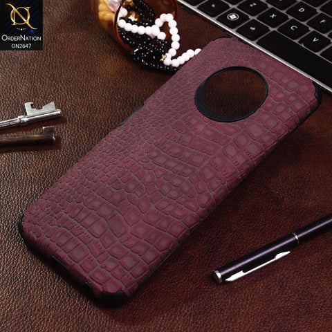 Infinix Note 7 Cover - Maroon - New Crocks Texture Synthetic Leather Soft TPU Case