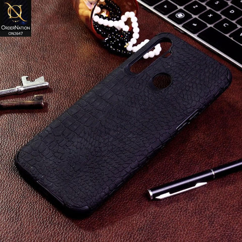 Realme 5i Cover - Black - New Crocks Texture Synthetic Leather Soft TPU Case
