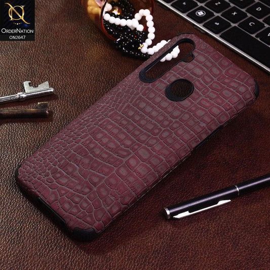 Realme 5s Cover - Maroon - New Crocks Texture Synthetic Leather Soft TPU Case