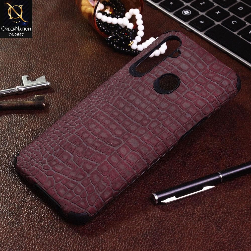 Realme C3 Cover - Maroon - New Crocks Texture Synthetic Leather Soft TPU Case