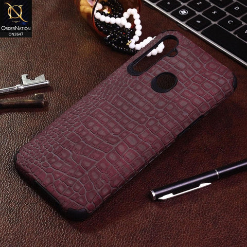 Realme C3 Cover - Maroon - New Crocks Texture Synthetic Leather Soft TPU Case