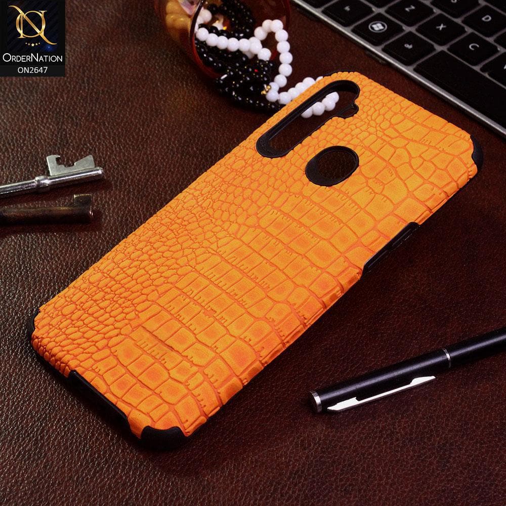 Realme C3 Cover - Mustard - New Crocks Texture Synthetic Leather Soft TPU Case
