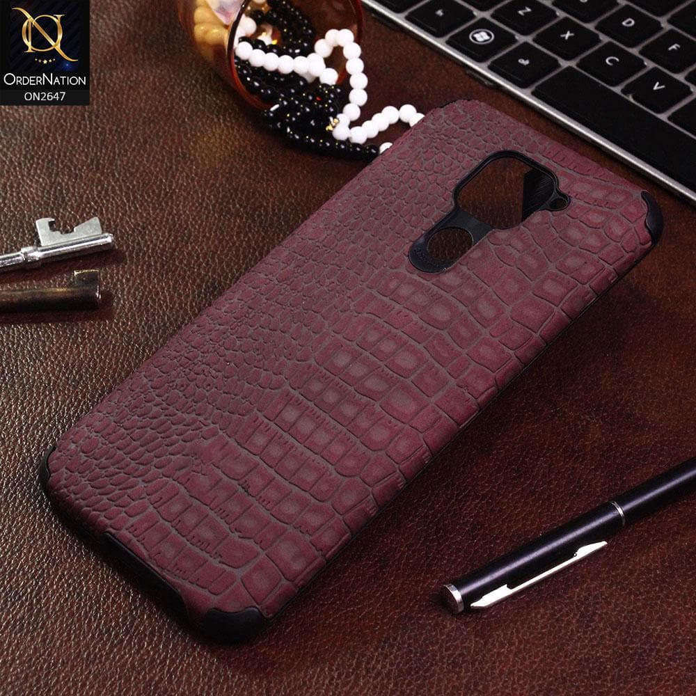 Xiaomi Redmi Note 9 Cover - Maroon - New Crocks Texture Synthetic Leather Soft TPU Case