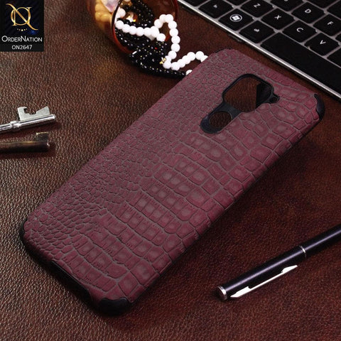 Xiaomi Redmi Note 9 Cover - Maroon - New Crocks Texture Synthetic Leather Soft TPU Case