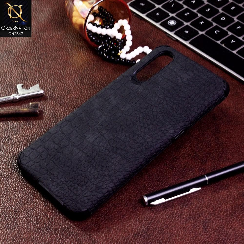 Vivo S1 Cover - Black - New Crocks Texture Synthetic Leather Soft TPU Case