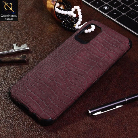 Samsung Galaxy A31 Cover - Maroon - New Crocks Texture Synthetic Leather Soft TPU Case