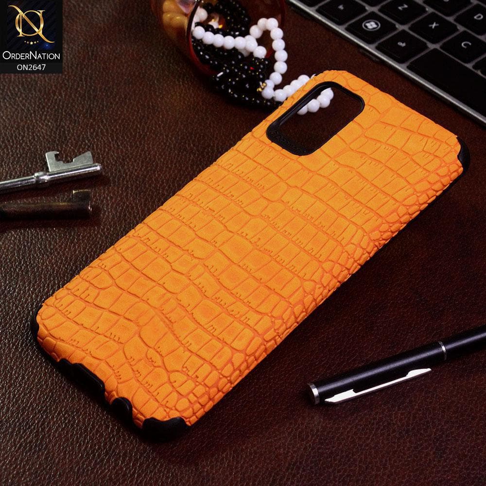 Samsung Galaxy A31 Cover - Mustard - New Crocks Texture Synthetic Leather Soft TPU Case