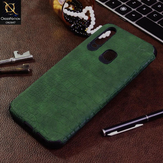 Vivo Y11 2019 Cover - Green - New Crocks Texture Synthetic Leather Soft TPU Case