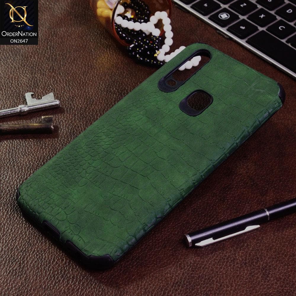 Vivo Y17 Cover - Green - New Crocks Texture Synthetic Leather Soft TPU Case