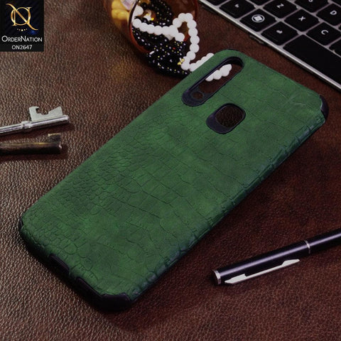 Vivo Y17 Cover - Green - New Crocks Texture Synthetic Leather Soft TPU Case