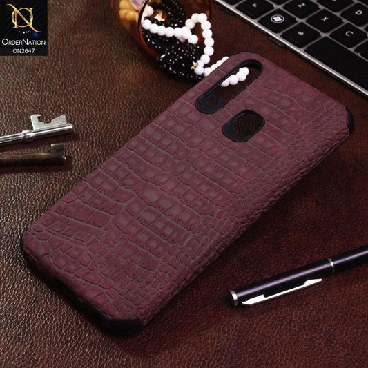 Vivo Y12 Cover - Maroon - New Crocks Texture Synthetic Leather Soft TPU Case