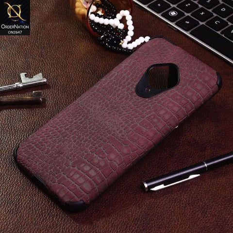Vivo Y51 (2020 September) Cover - Maroon - New Crocks Texture Synthetic Leather Soft TPU Case