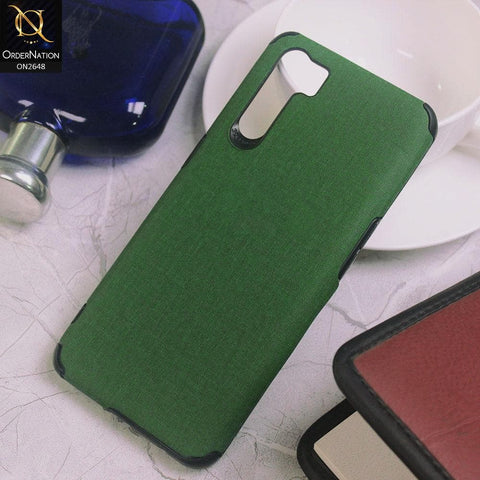 Oppo Reno 3 Cover - Green - Jeans Texture 3D Camera Soft Tpu Case