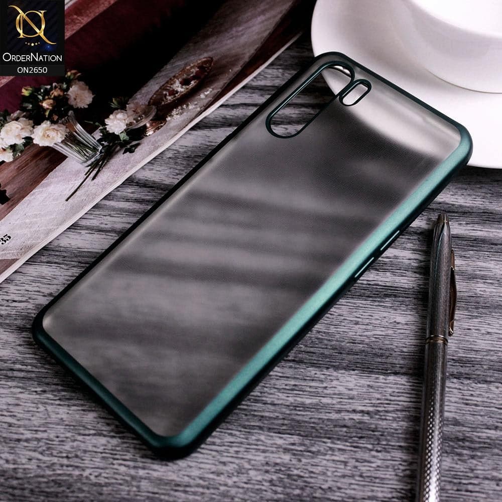 Oppo F15 Cover - Green - Matte Colors Look Semi Transparent Soft Case