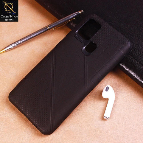 Samsung Galaxy A21s Cover - Black - Soft Stylish Leather Look Curved Line Case