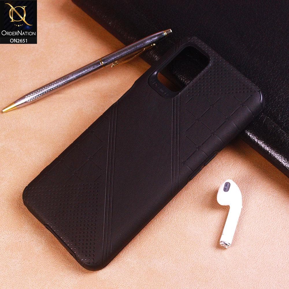Oppo A92 Cover - Black - Soft Stylish Leather Look Curved Line Case