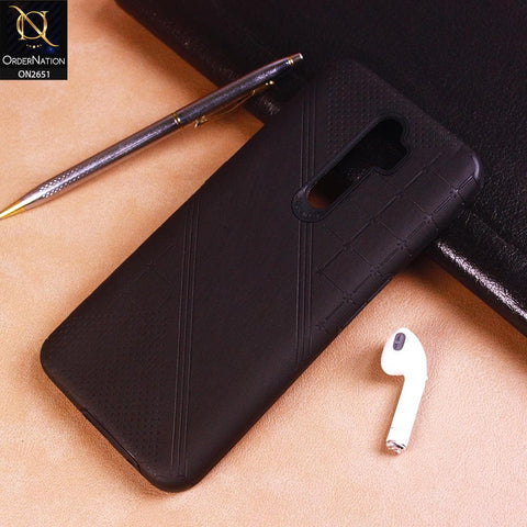 Oppo A5 2020 Cover - Black - Soft Stylish Leather Look Curved Line Case