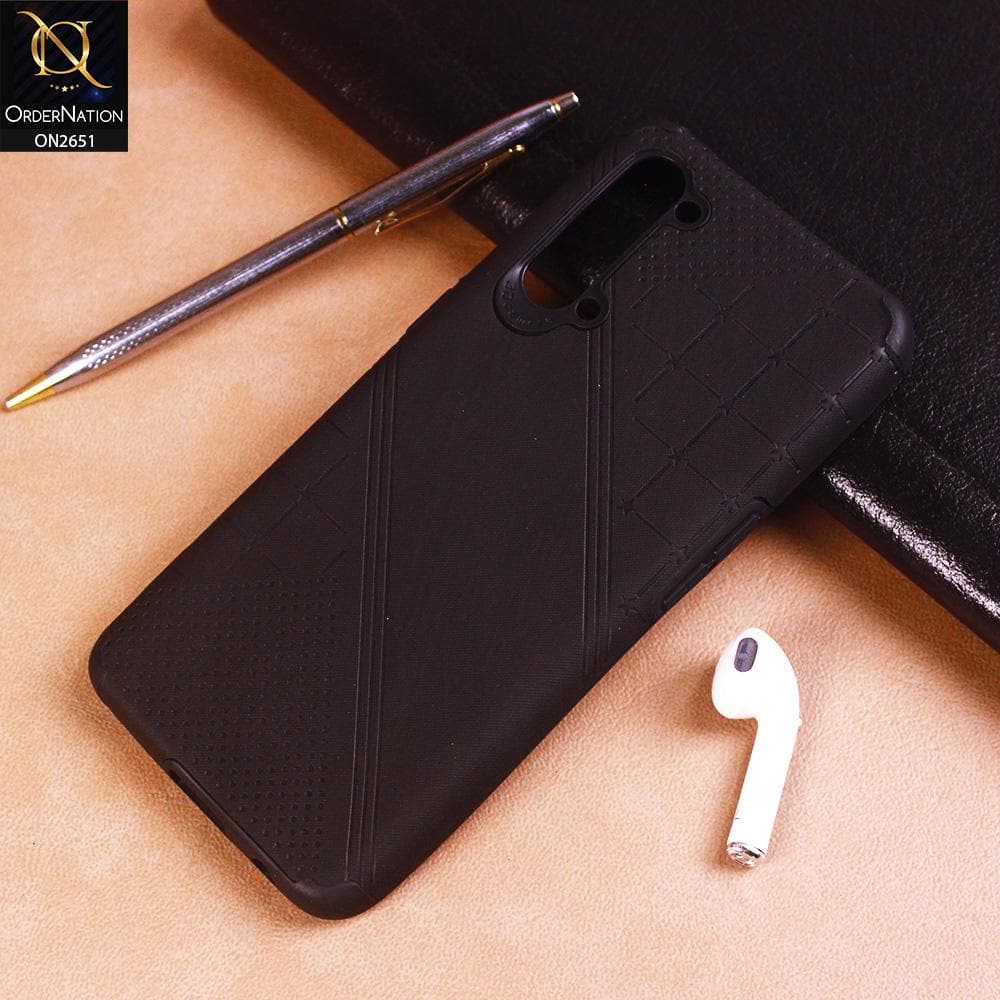 Oppo A91 Cover - Black - Soft Stylish Leather Look Curved Line Case