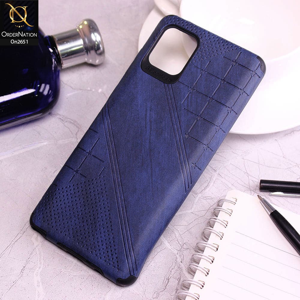 Samsung Galaxy A81 Cover - Blue - Soft Stylish Leather Look Curved Line Case